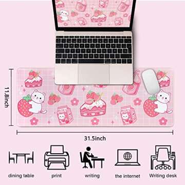 Kawaii Cat Strawberry Milk Mouse Pad for Gaming