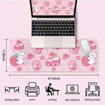 Kawaii Cat Strawberry Milk Mouse Pad for Gaming