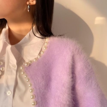 Elegant Pearl Trim Cardigan Sweater for Women