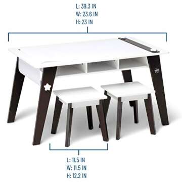 Wildkin Kids Arts and Crafts Table Set for Boys and Girls, Mid Century Modern Design , Includes Two Stools, Paper & Storage Cubbies Underneath Helps Keep Art Supplies Organized (Espresso)