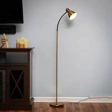 Brightech Avery Floor Lamp, Dimmable Standing Lamp With Sturdy Base, Floor Lamp for Over Chair Bedroom Reading, Modern LED Lamp for Living Rooms, Tall Lamp for Offices, Great Living Room Decor - Brass