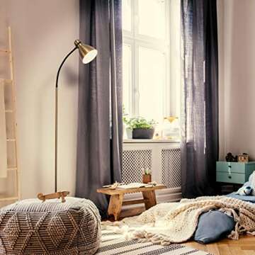 Brightech Avery Floor Lamp, Dimmable Standing Lamp With Sturdy Base, Floor Lamp for Over Chair Bedroom Reading, Modern LED Lamp for Living Rooms, Tall Lamp for Offices, Great Living Room Decor - Brass