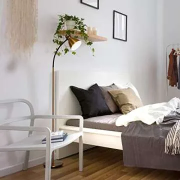 Brightech Avery Floor Lamp, Dimmable Standing Lamp With Sturdy Base, Floor Lamp for Over Chair Bedroom Reading, Modern LED Lamp for Living Rooms, Tall Lamp for Offices, Great Living Room Decor - Brass