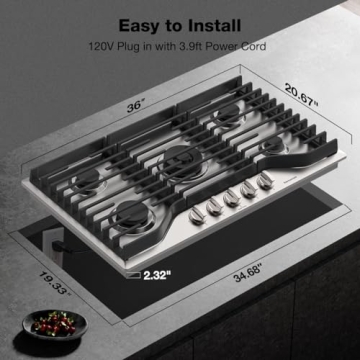 Thermomate 36 Inch Gas Cooktop with 5 Powerful Burners