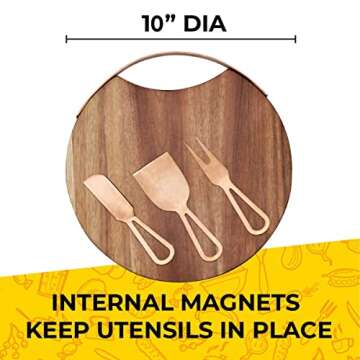 Choosy Chef - 10" Large Magnetic Cheese Board Set - Charcuterie Kitchen and Wine Gift - Wood Platter...