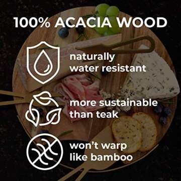 Choosy Chef - 10" Large Magnetic Cheese Board Set - Charcuterie Kitchen and Wine Gift - Wood Platter and Copper Color Knife, Fork, and Serving Spatula