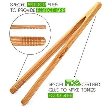 Premium 6-Inch Wooden Toaster Tongs for Versatile Kitchen Use