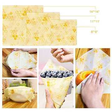 Beeswax Food Wrap (3 Pcs), Reusable Sandwich Bags (2 Large & 6 Medium) & Reusable Produce Bags (2 Large, 2 Medium & 2 Small) - Beeswax Wrap, Snacks Bags, Grocery Mesh Bag, Washable,Clear,Set of 17 Pcs
