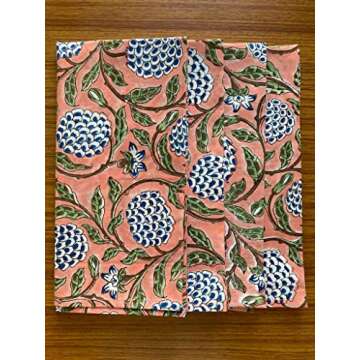 Ridhi Home Kitchen Linen 100% Cotton Cloth Dinner Napkins Handmade Floral Block Print- Soft Designer Napkins (Dark Salmon)