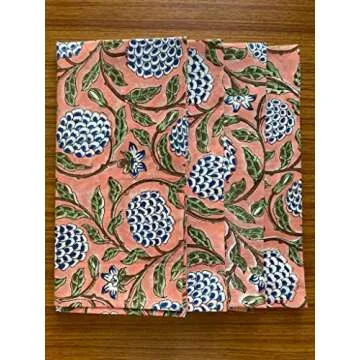 Ridhi Home Kitchen Linen 100% Cotton Cloth Dinner Napkins Handmade Floral Block Print- Soft Designer Napkins (Dark Salmon)
