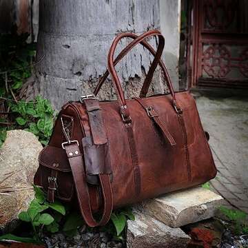 Travel Duffle Leather Bag for Women Men Teen Overnight Gym Sports Garment Weekend Luggage Carry On A...