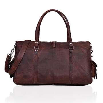 Travel Duffle Leather Bag for Women Men Teen Overnight Gym Sports Garment Weekend Luggage Carry On Airplane Underseat Bag Zipper Large Size Strong Vintage Rustic 21 Inch Duffel Bag by Cureo