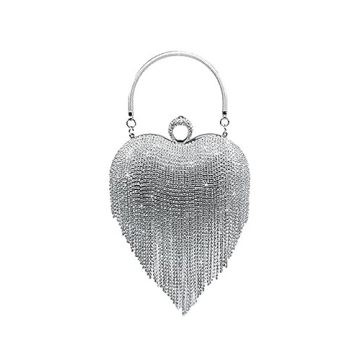 WANLIAN Women Rhinestone Clutch Purses Luxury Heart Shape Evening Bag with Tassel