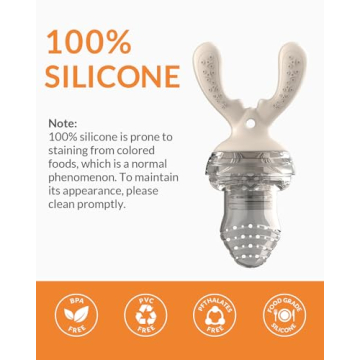 Infinno Baby Fruit Food Feeder for Infant, Soft Silicone Vegetable Feeder, Self Feeding Supplies, BPA Free, 4 Months and Up, Antlers White