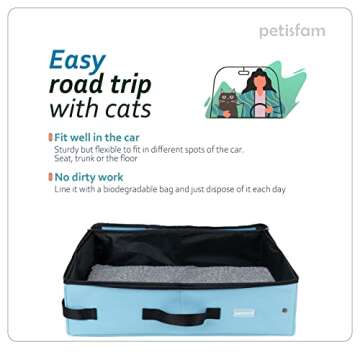 petisfam Portable Travel Cat Litter Box for Medium Cats and Kitty with Zipped Lid to Keep Litter and Odor Contained