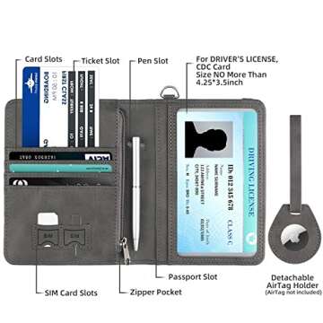 WALNEW AirTag Passport Holder - RFID Blocking Travel Wallet for Easy Organization