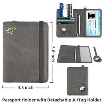 WALNEW AirTag Passport Holder RFID Travel Wallet Gray