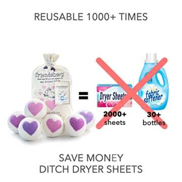 Friendsheep Organic Wool Dryer Balls Pink Purple Hearts 6 Pack XL Premium Reusable Cruelty Free Handmade Fair Trade No Lint Fabric Softener - Lovely Day