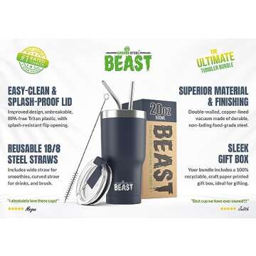 Beast 20 oz Tumbler Stainless Steel Vacuum Insulated Coffee Ice Cup Double Wall Travel Flask (Navy Blue)