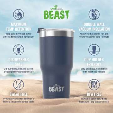 Beast 20 oz Tumbler Stainless Steel Vacuum Insulated Coffee Ice Cup Double Wall Travel Flask (Navy Blue)