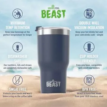 Beast 20 oz Tumbler Stainless Steel Vacuum Insulated Coffee Ice Cup Double Wall Travel Flask (Navy Blue)