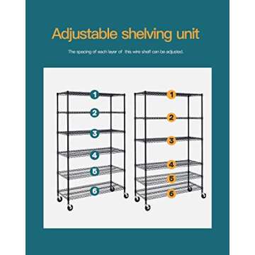 BestMassage Wire Shelving Unit Heavy Duty Garage Storage Shelves Large Metal Shelf Organizer 6-Tier Height Adjustable Commercial Grade Utility Steel Rack with Wheels,18 x 48 x 72 (Black)