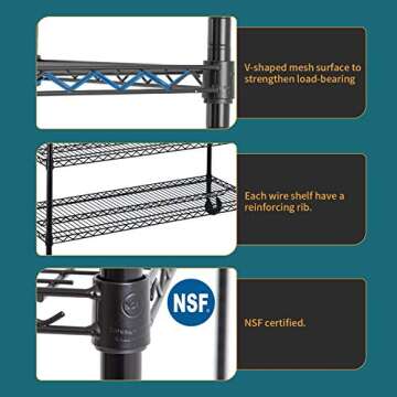 BestMassage Wire Shelving Unit Heavy Duty Garage Storage Shelves Large Metal Shelf Organizer 6-Tier Height Adjustable Commercial Grade Utility Steel Rack with Wheels,18 x 48 x 72 (Black)