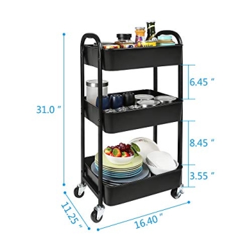 MAX Houser 3-Tier Utility Cart with Lockable Wheels