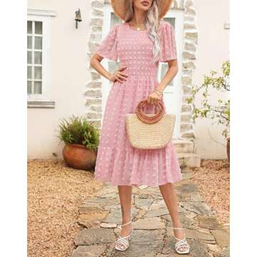 Kranda Women Vintage Smocked Midi Dress for Spring