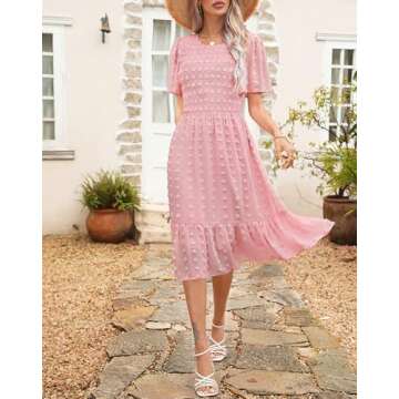 Kranda Women Vintage Smocked Midi Dress for Spring