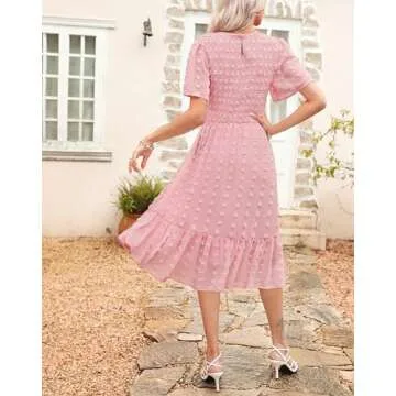 Kranda Women Vintage Smocked Midi Dress for Spring
