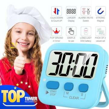 Antonki 2 Pack Digital Timer for Kids, Magnetic Countdown Kitchen Timers for Cooking, Egg, Classroom...
