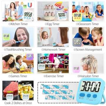 Antonki 2 Pack Digital Timer for Kids, Magnetic Countdown Kitchen Timers for Cooking, Egg, Classroom, Teacher, Exercise, Study, Oven - Battery Included