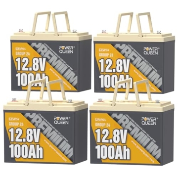 Power Queen 4PACK 12V 100Ah Group 24 LiFePO4 Battery, 1280Wh Lithium Battery with 100A BMS,Grade A B...