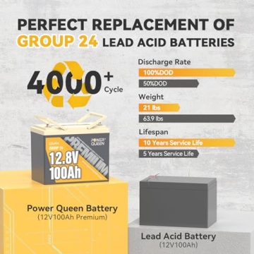 Power Queen 12V 100Ah LiFePO4 Battery for RV and Solar