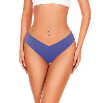 Hellopopgo Seamless Thongs For Women V-waisted No Show Thong Seamless Panties Breathable Comfortable Underwear Womens 6-Pack,Small