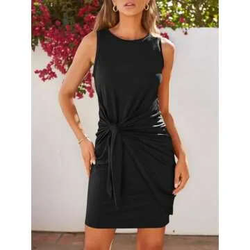 LILLUSORY Women's Casual Sleeveless Bodycon Beach Tank Ruched Mini Dresses