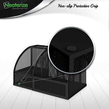 NEATERIZE Desk Organizer-Vibrant Colors Mesh Desktop Organizer and Holder for Pen, Pencil, Small Office Supplies and Stationary Accessories Storage Organization. Use for Dorm, College & School (Black)