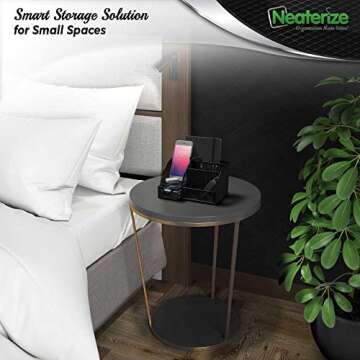 NEATERIZE Desk Organizer-Vibrant Colors Mesh Desktop Organizer and Holder for Pen, Pencil, Small Office Supplies and Stationary Accessories Storage Organization. Use for Dorm, College & School (Black)