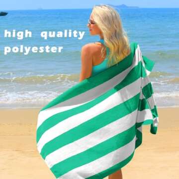 Exclusivo Mezcla 4 Pack Large Cabana Stripe Lightweight Soft Microfiber Beach Towels, Highly Absorbent Travel Pool Towel (30x60 Inches, Caribbean Green)