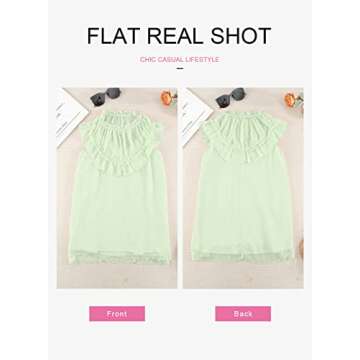 Diukia Women's Summer Cute Ruffle Tank Tops Flowy Chiffon Lined Sleeveless Shirts Blouse Casual Solid Color Pleated Mock Neck Top for Teen Girls Juniors Ladies Green S