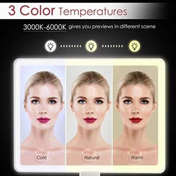 Large Lighted Makeup Mirror, Makeup Mirror with 88 LED Lights and Magnification, Lighted Vanity Mirror with Mini 10X Magnifying Mirror, Touch Control Design, 3 Colors Lighting Modes, Stepless Dimming