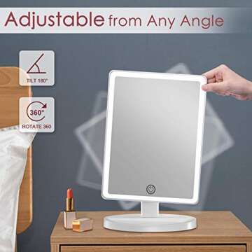 Large Lighted Makeup Mirror, Makeup Mirror with 88 LED Lights and Magnification, Lighted Vanity Mirror with Mini 10X Magnifying Mirror, Touch Control Design, 3 Colors Lighting Modes, Stepless Dimming