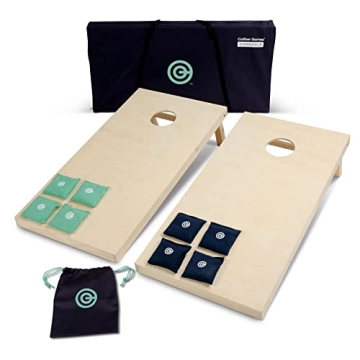 Caliber Games Solid Wood Premium Cornhole Set - 4'x2' Regulation Cornhole Game w/Carrying Case & Set of 8 Cornhole Bean Bags w/Tote