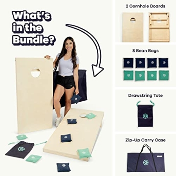 Caliber Games Solid Wood Premium Cornhole Set - 4'x2' Regulation Cornhole Game w/Carrying Case & Set of 8 Cornhole Bean Bags w/Tote