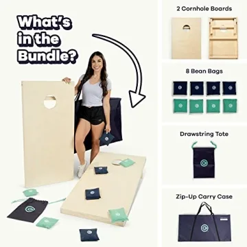 Caliber Games Solid Wood Premium Cornhole Set - 4'x2' Regulation Cornhole Game w/Carrying Case & Set of 8 Cornhole Bean Bags w/Tote