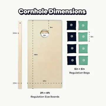 Caliber Games Solid Wood Premium Cornhole Set - 4'x2' Regulation Cornhole Game w/Carrying Case & Set of 8 Cornhole Bean Bags w/Tote