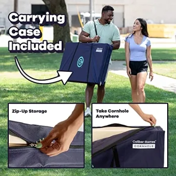 Caliber Games Solid Wood Premium Cornhole Set - 4'x2' Regulation Cornhole Game w/Carrying Case & Set of 8 Cornhole Bean Bags w/Tote