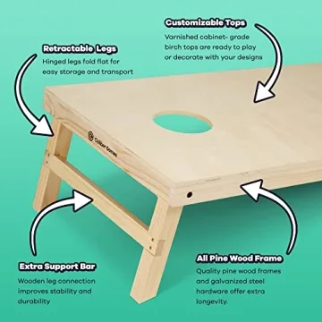 Caliber Games Solid Wood Premium Cornhole Set - 4'x2' Regulation Cornhole Game w/Carrying Case & Set of 8 Cornhole Bean Bags w/Tote