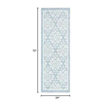 TOWN & COUNTRY EVERYDAY Walker Damask Medallion Everwash™ Washable Multi-Use Decorative Rug, Tufted Kitchen Runner Rug, Low-Profile Door Mat, Bath Rug with Non-Slip Backing, Light Blue, 24"x72"